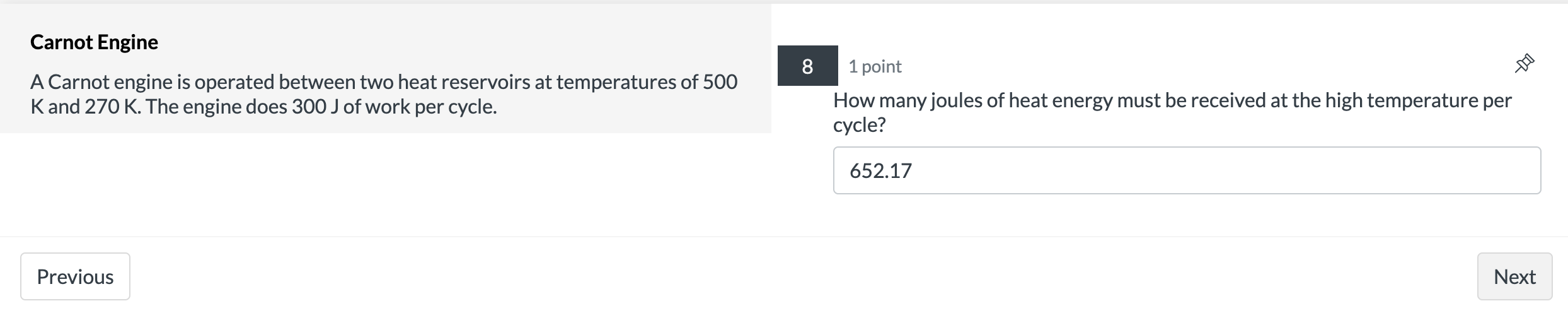is operated between two heat reservoirs at temperatures of 500 K and