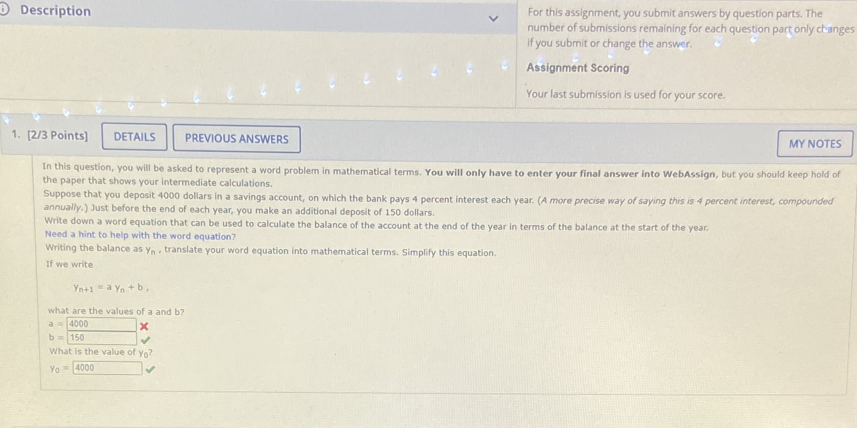 Description V For this assignment, you submit answers by question parts.