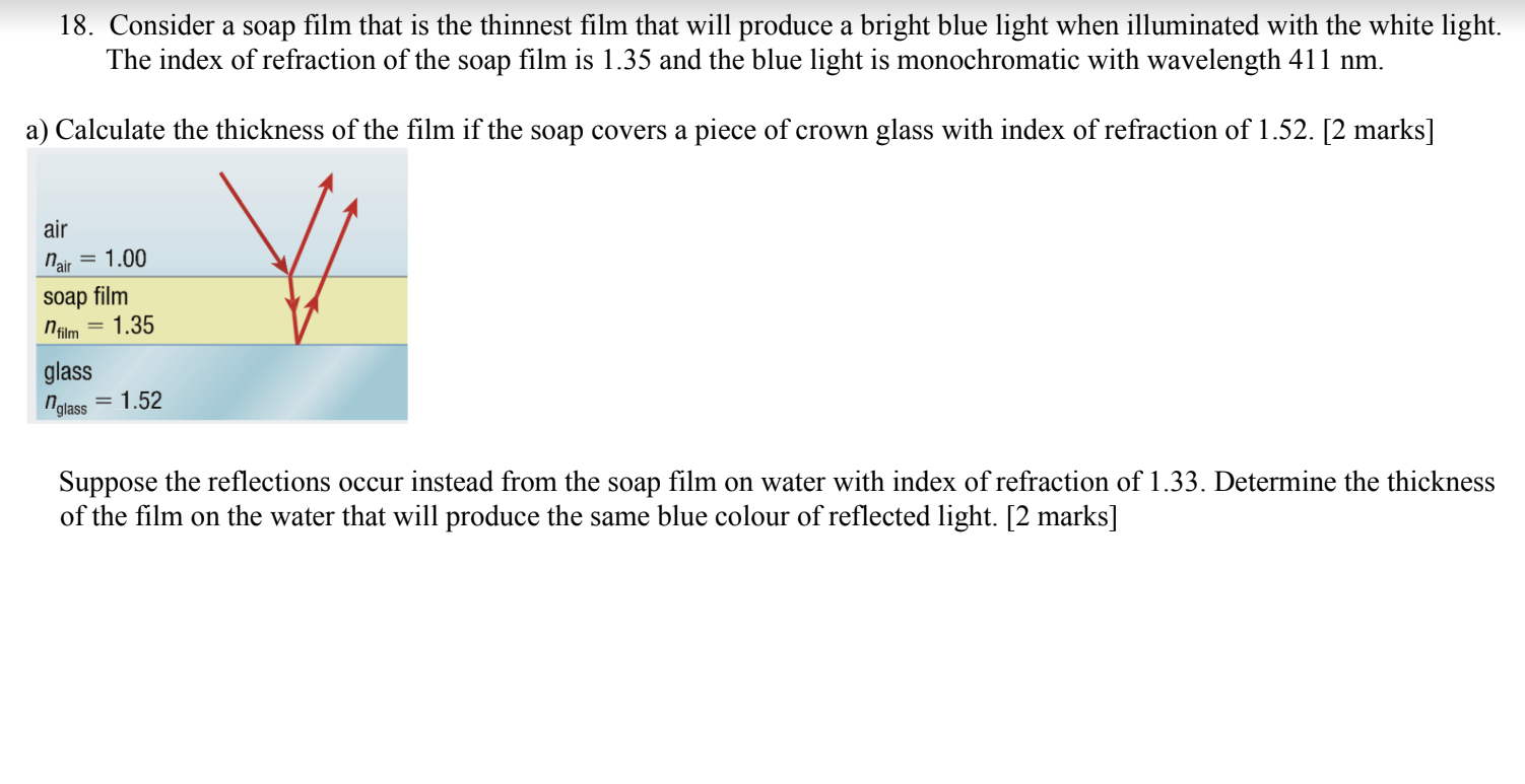 18. Consider a soap lm that is the thinnest lm that