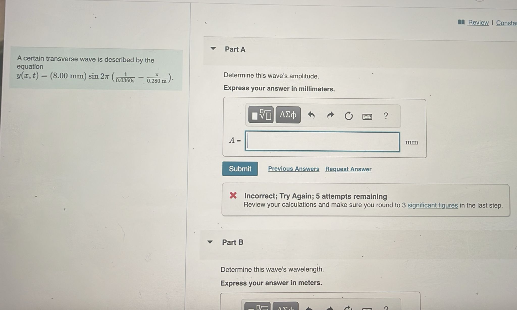 described by the equation y(x, t) = (8.00 mm) sin 27 0.036