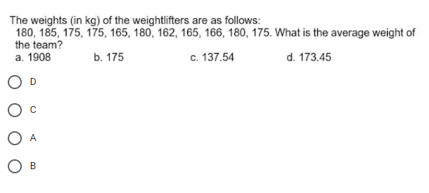 137.54 d. 173.45 O D O C O A O BThe table