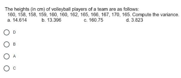 the test scores of the MMW class. Find the standard deviation. class