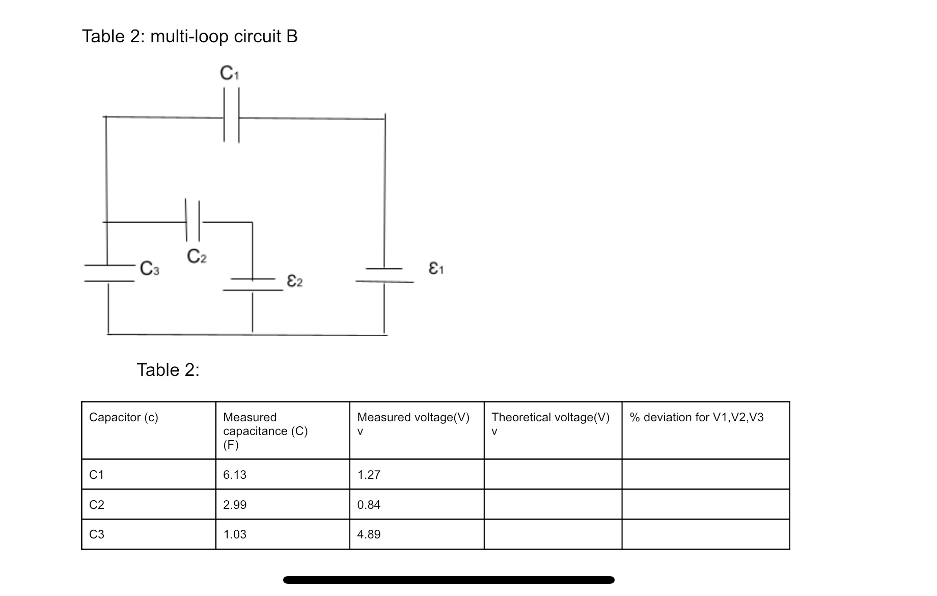 3 simultaneous equations:2 loop rules + conservation of chargeVbattery1: 6.1vVbattery2: 9.08vI need