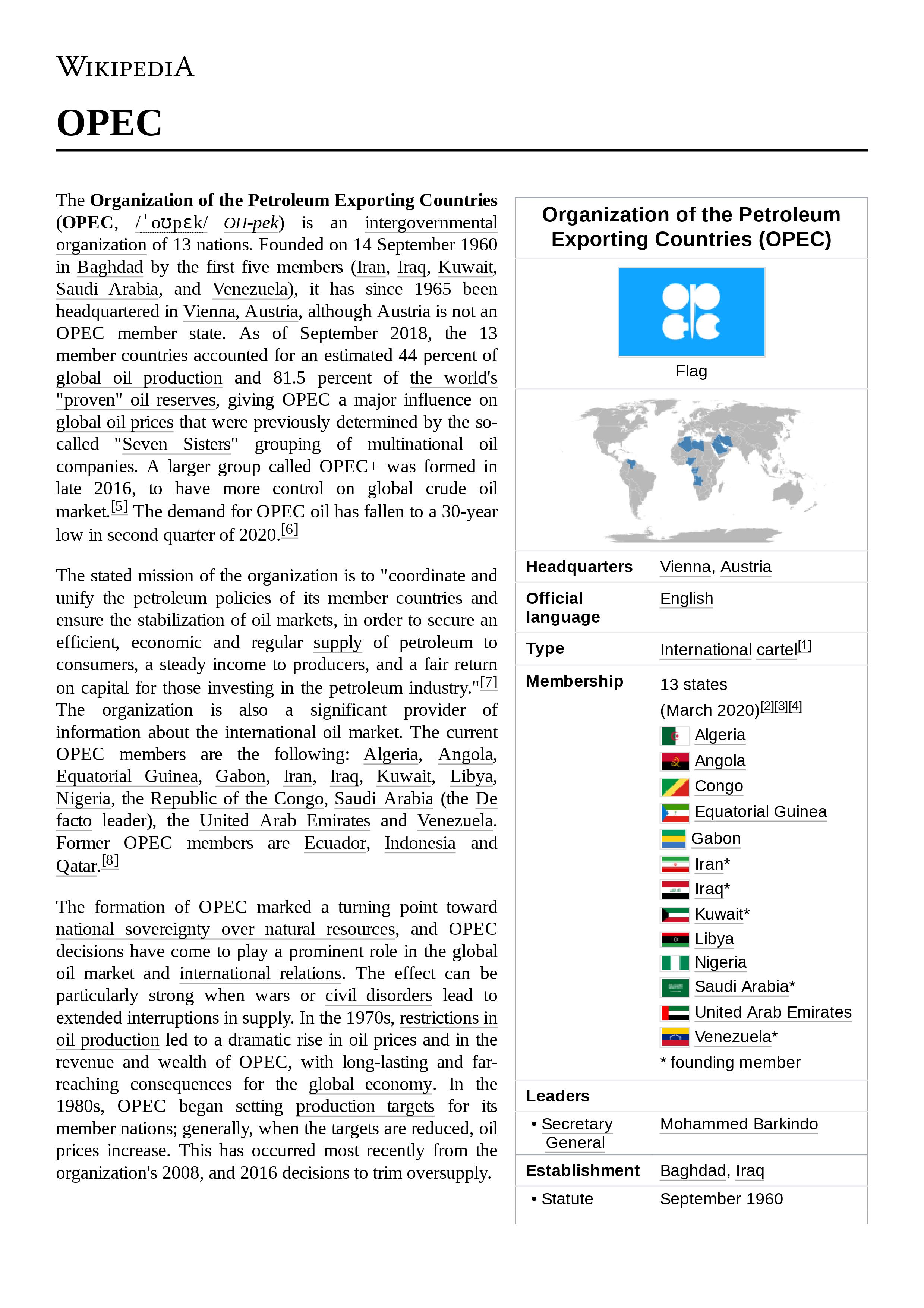 the stabilization of oil markets, in order to secure an language efficient,