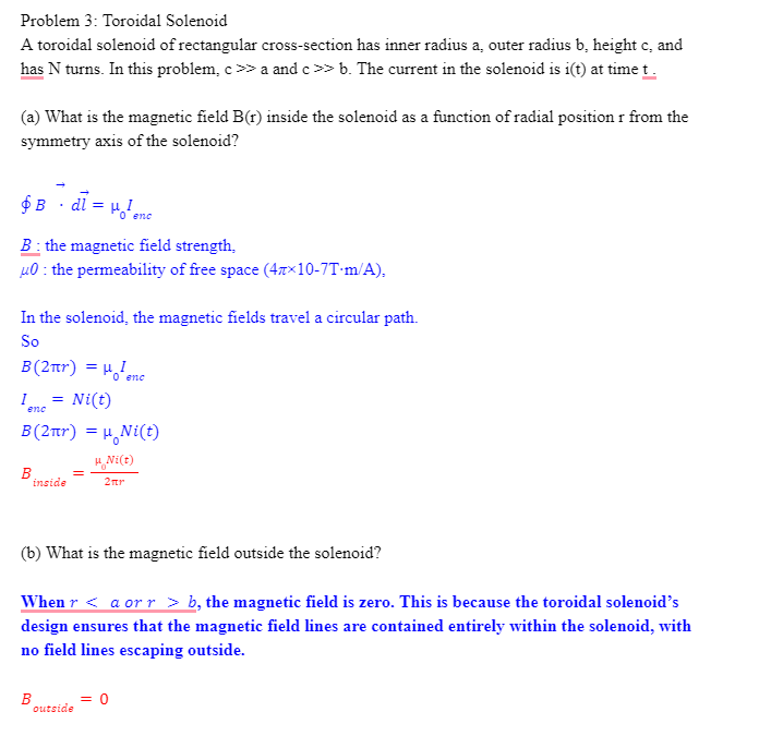  Problem 3: Toroidal Solenoid A toroidal solenoid of rectangular cross-section has