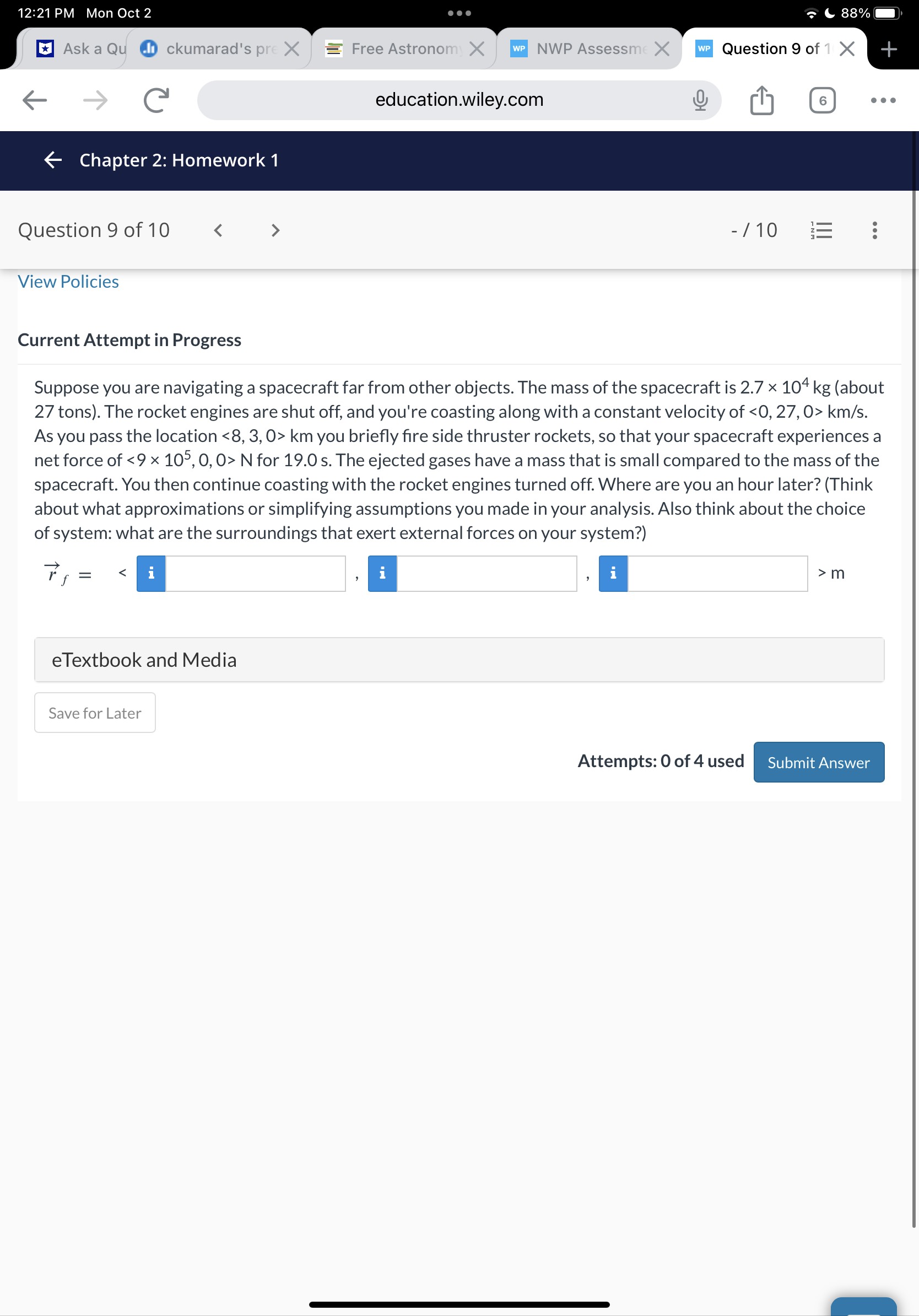 Free Astronc NWP Assess Question 9 of X + 6 Cl education.wiley.com
