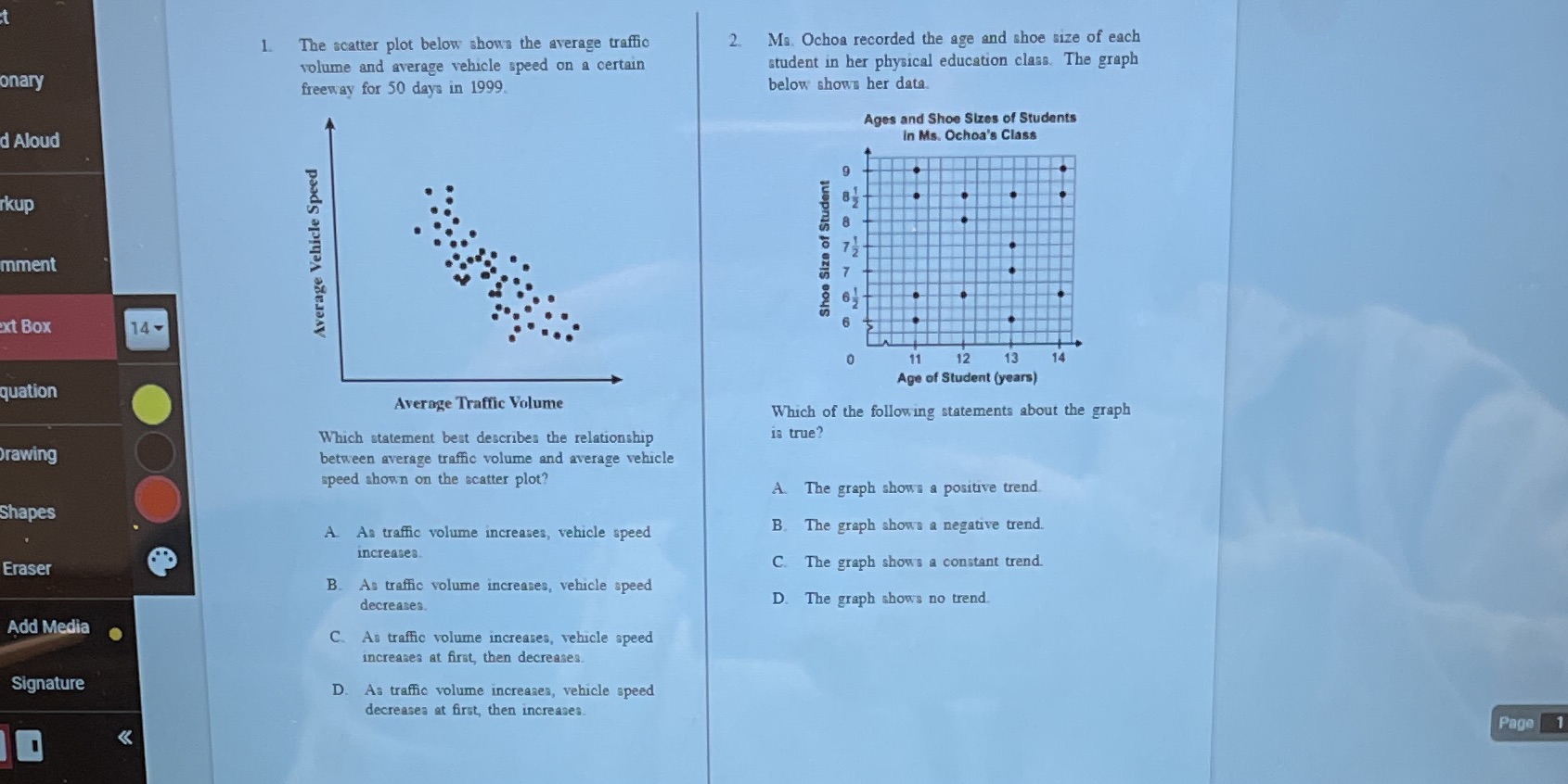 Help 1. The scatter plot below shows the average traffic 2. Ma.