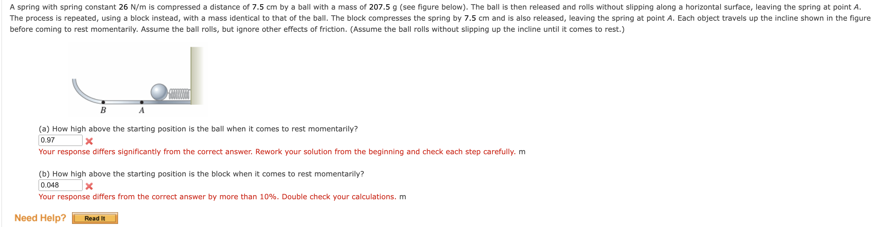 of 7.5 cm by a ball with a mass of 207.5 9