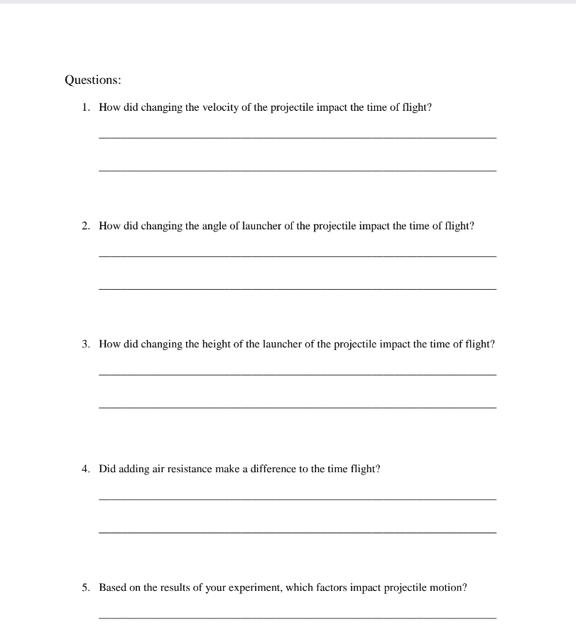 impact the time of flight of a horizontal projectile. Background information: Projectile
