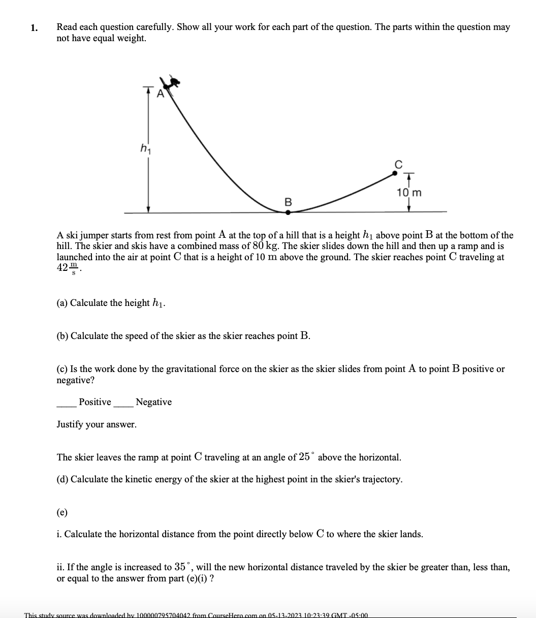 1, Read each question carefully. Show all your work for each