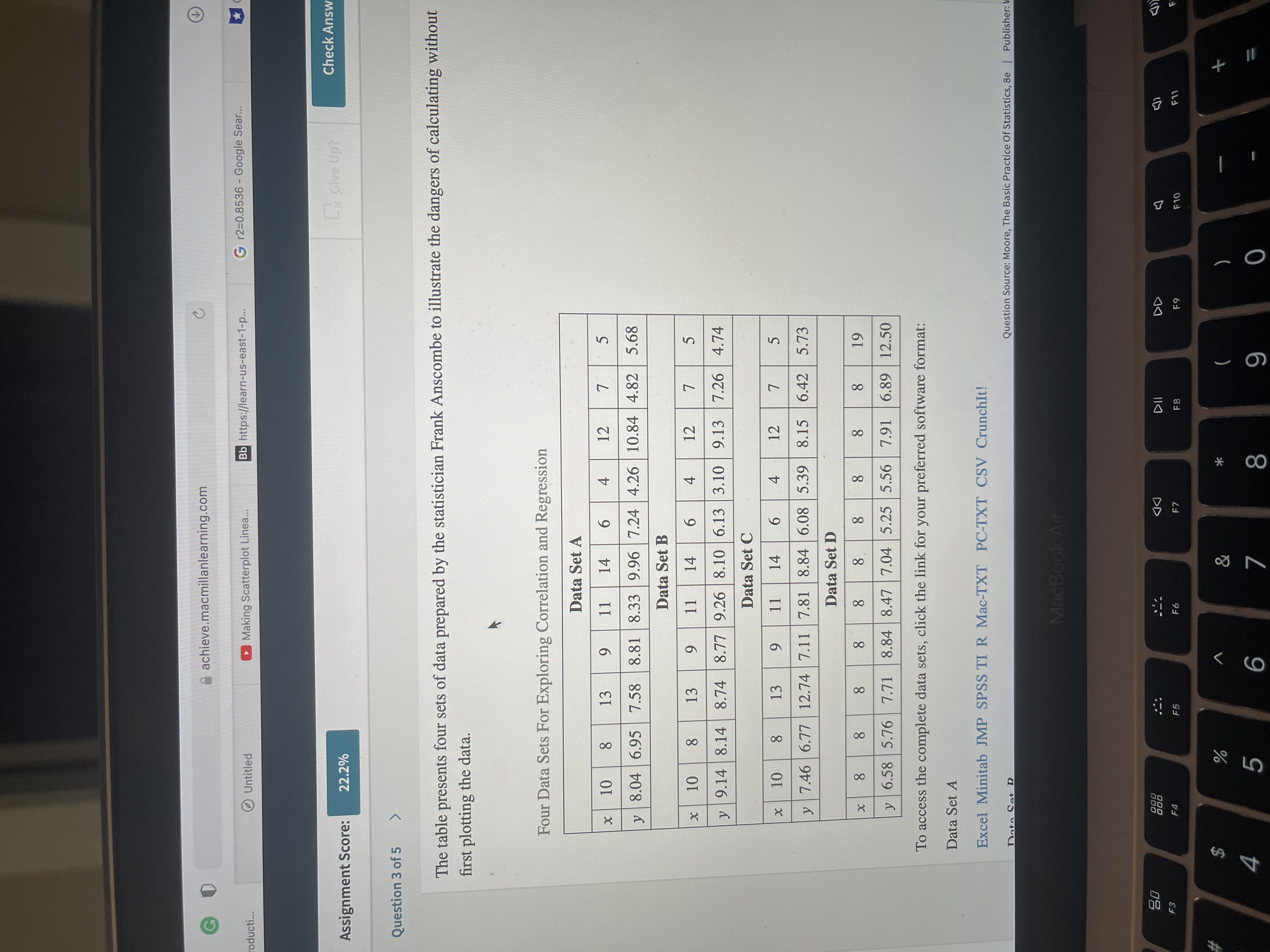 Mac-TXT PC-TXT CSV CrunchIt! (a) Without making scatterplots, find the correlation, to