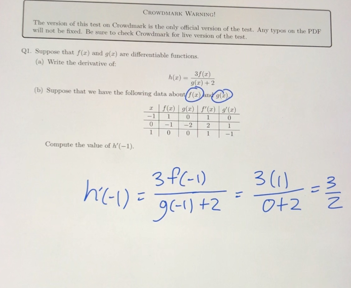 Please solve question 1 (a). This is homework CROWDMARK WARNING! The version