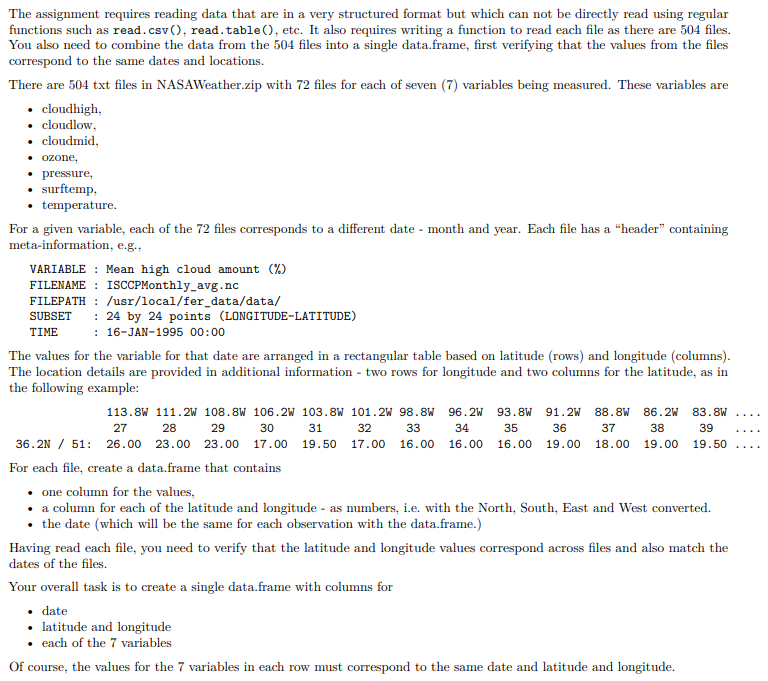  The assignment requires reading data that are in a very structured