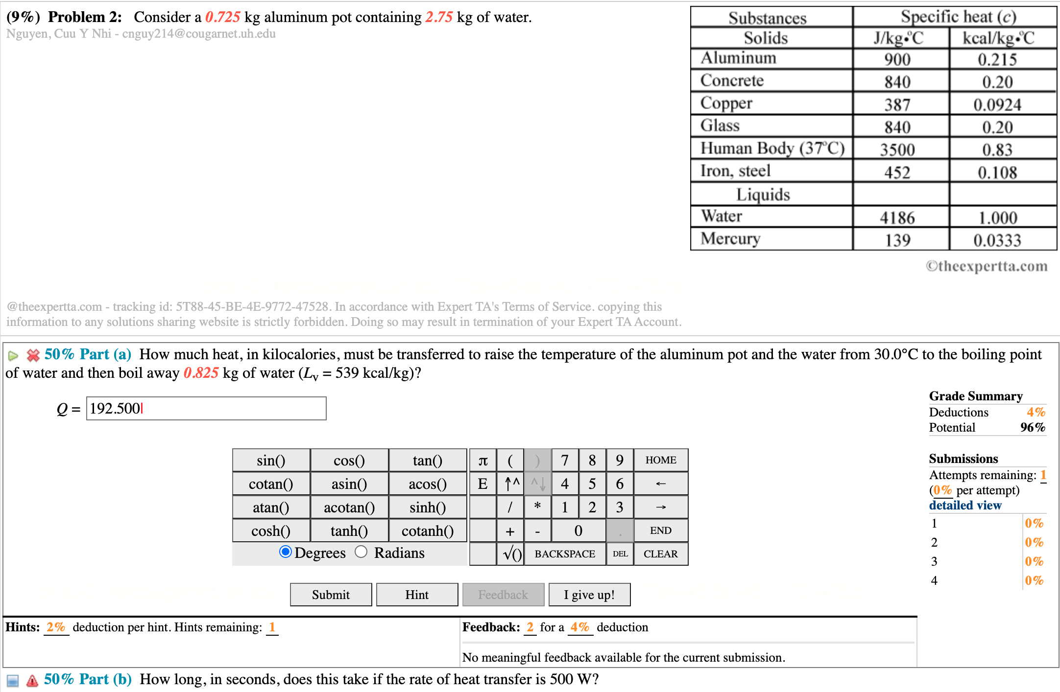 kg of water. Substances Specific heat (c) Nguyen, Cuu Y Nhi -