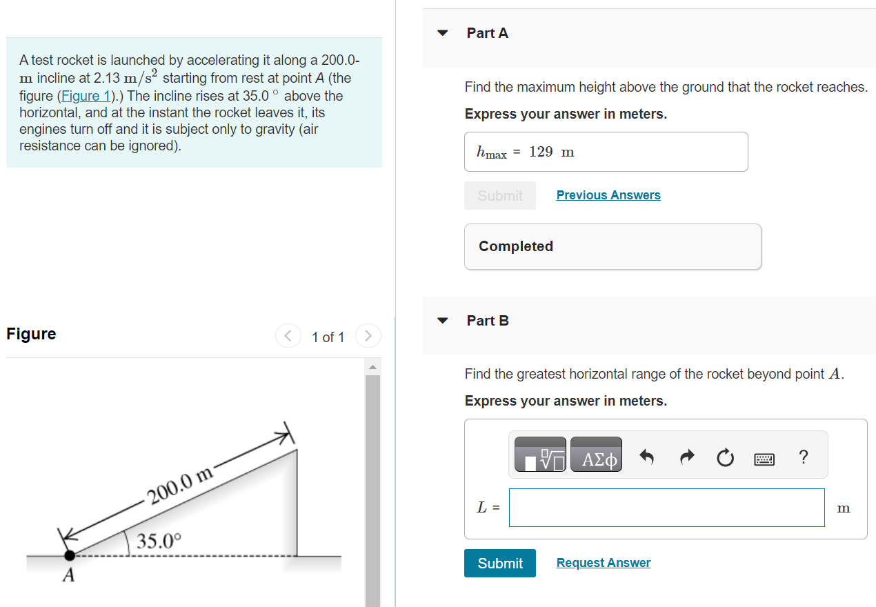 200.0- m incline at 2.13 m/s2 starting from rest at pointA (the