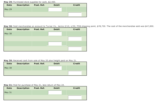 $36,000. Date Description Post. Ref. Debit Credit May 3 May 4: Paid