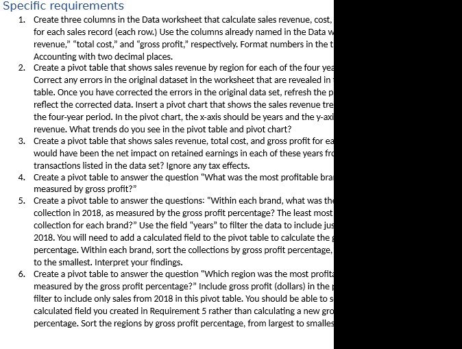  Specific requirements 1. Create three columns in the Data worksheet that