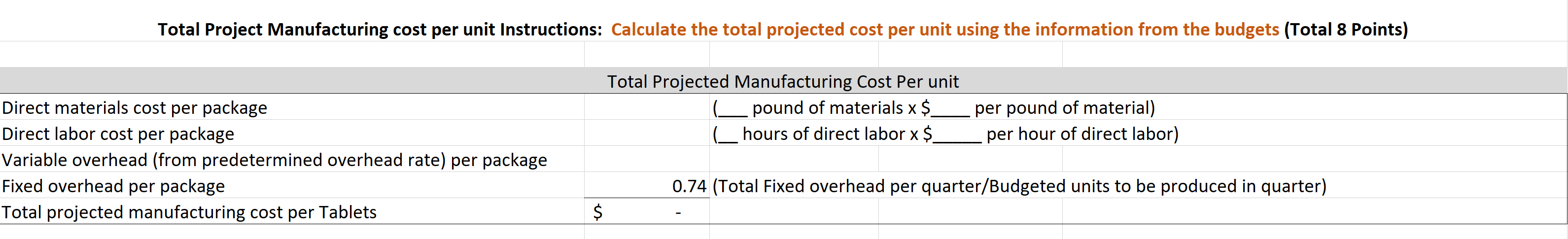 information provided, complete the production budget for Jen & Berry's Ice Cream