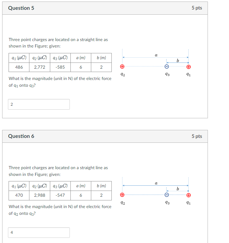 Question 5 5 pts Three point charges are located on a
