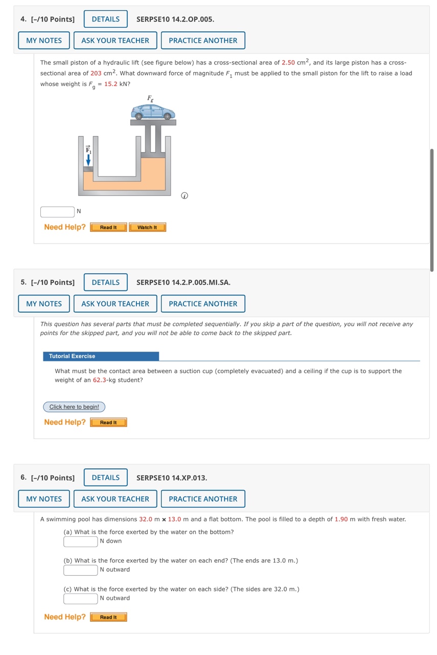 has a cross-sectional area of 2.50 cm , and its large piston