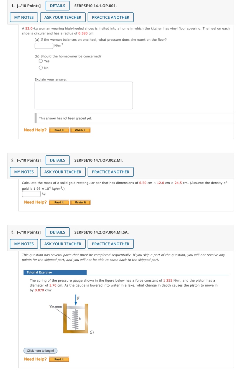 has a cross- sectional area of 203 cm. What downward force of