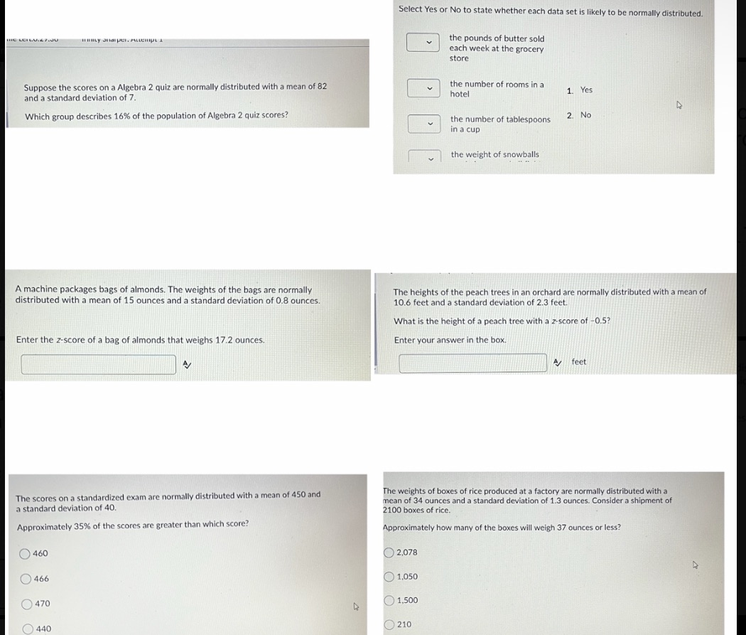 Select Yes or No to state whether each data set is