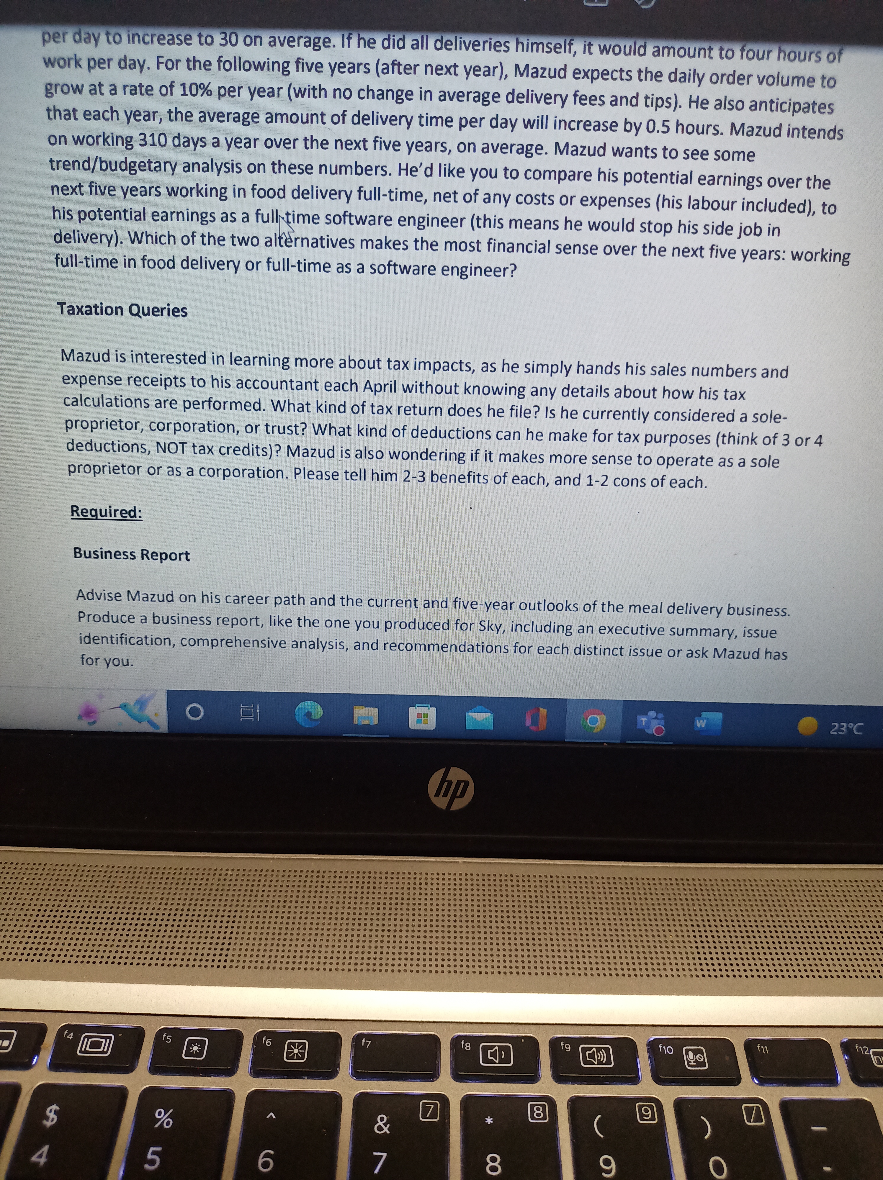 over 5 years full-time delivery service to his 5 years earnings as