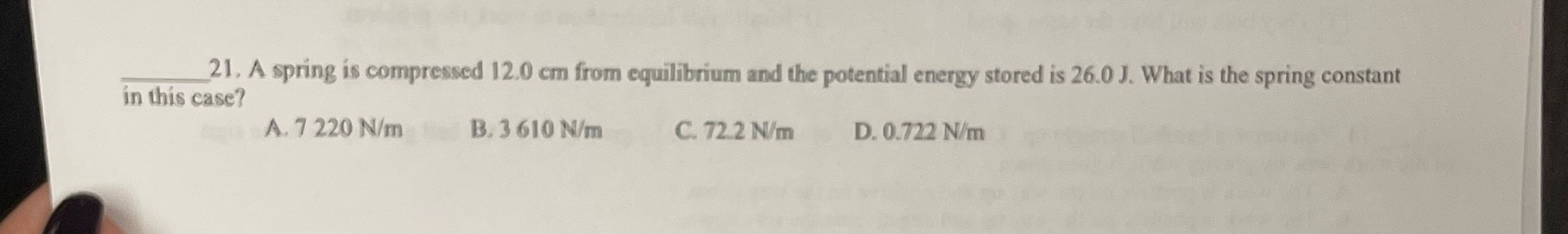  21, A spring is compressed 12.0 cm from equilibrium and the