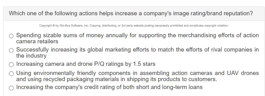 Which one of the following actions helps increase a company's image rating/brand