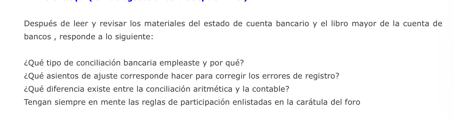 Despus de leer y revisar los materiales del estado de cuenta bancario