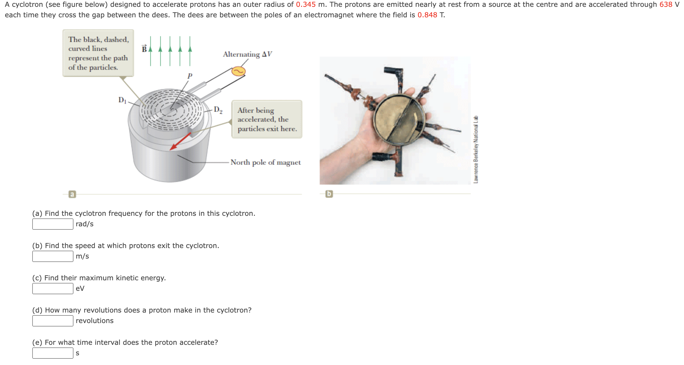 V each time they cross the gap between the dees. The dees