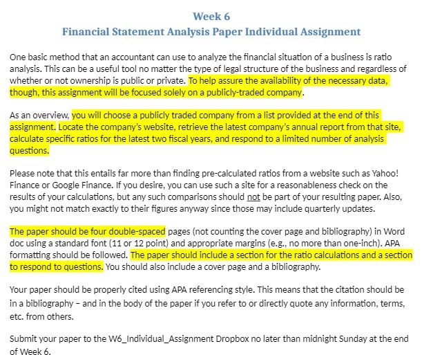  Week 6 Financial Statement Analysis Paper Individual Assignment One basic method