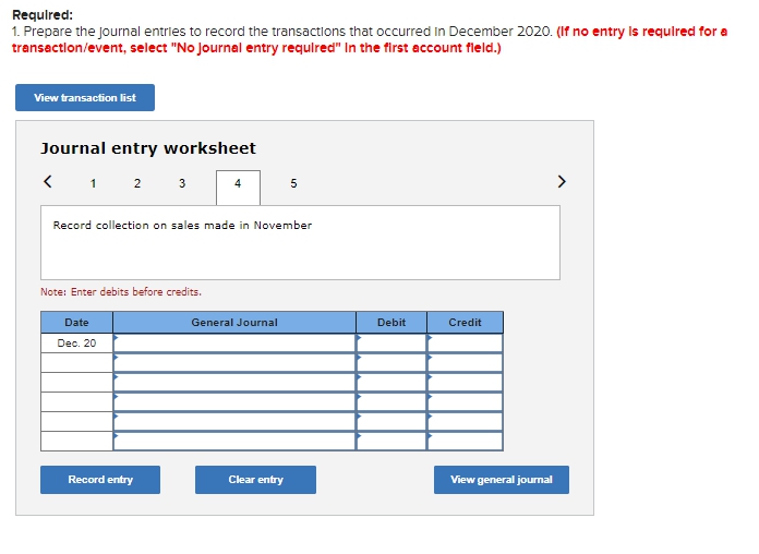 account field.) View transaction list Journal entry worksheet 2 3 4 5