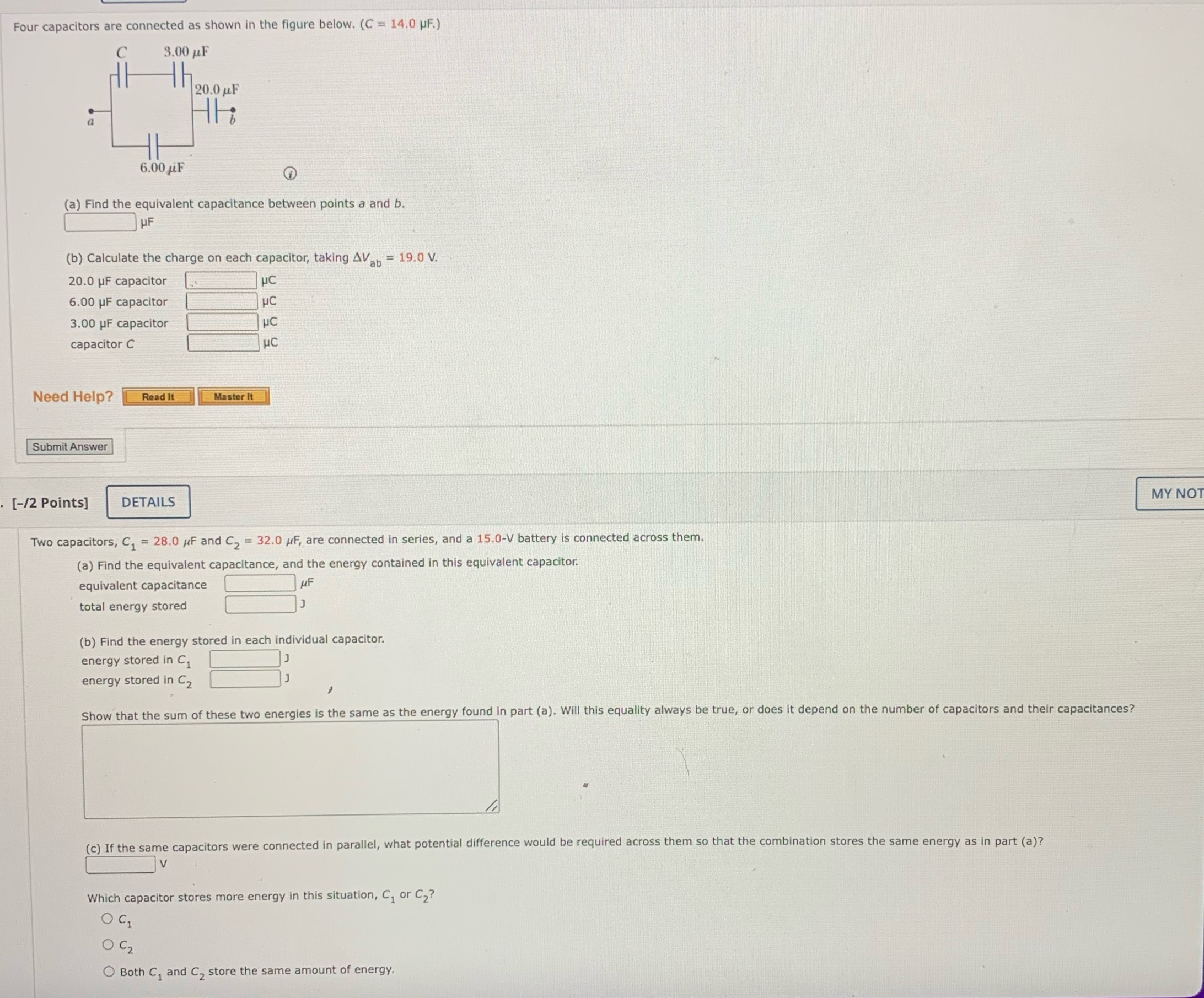 Four capacitors are connected as shown in the figure below. (C