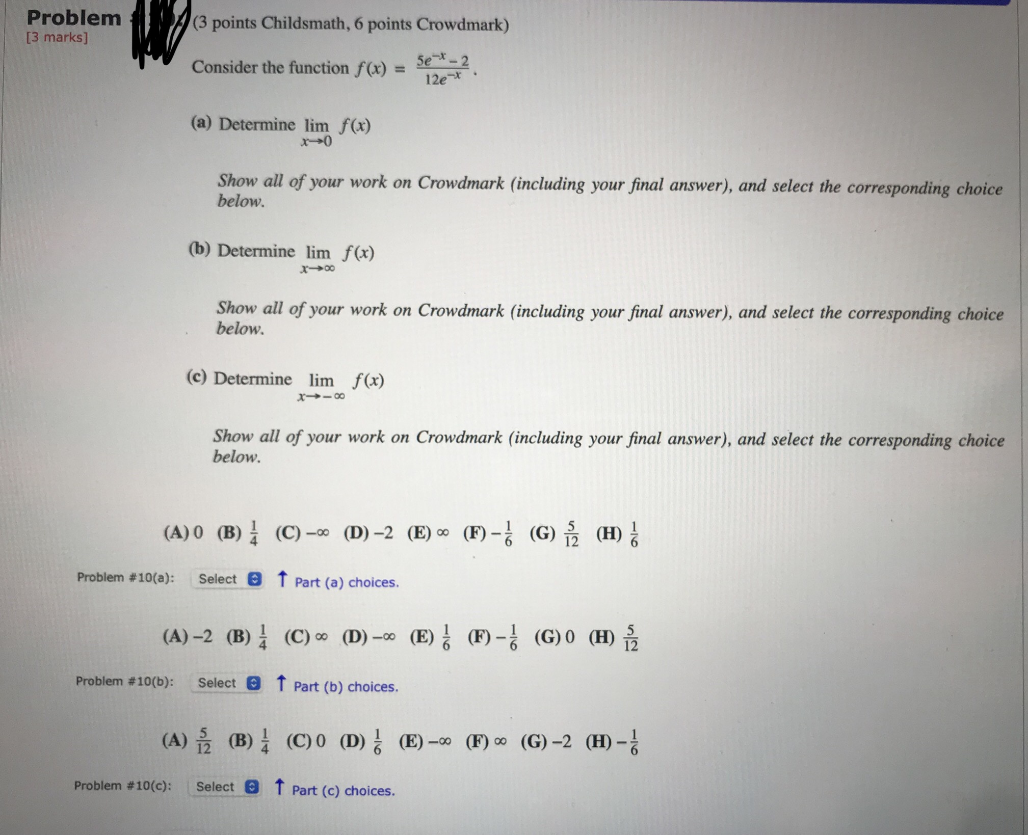 please answer Problem (3 points Childsmath, 6 points Crowdmark) [3 marks] Consider