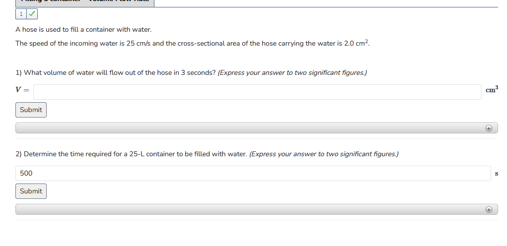 hose is used to fill a container with water. The speed of