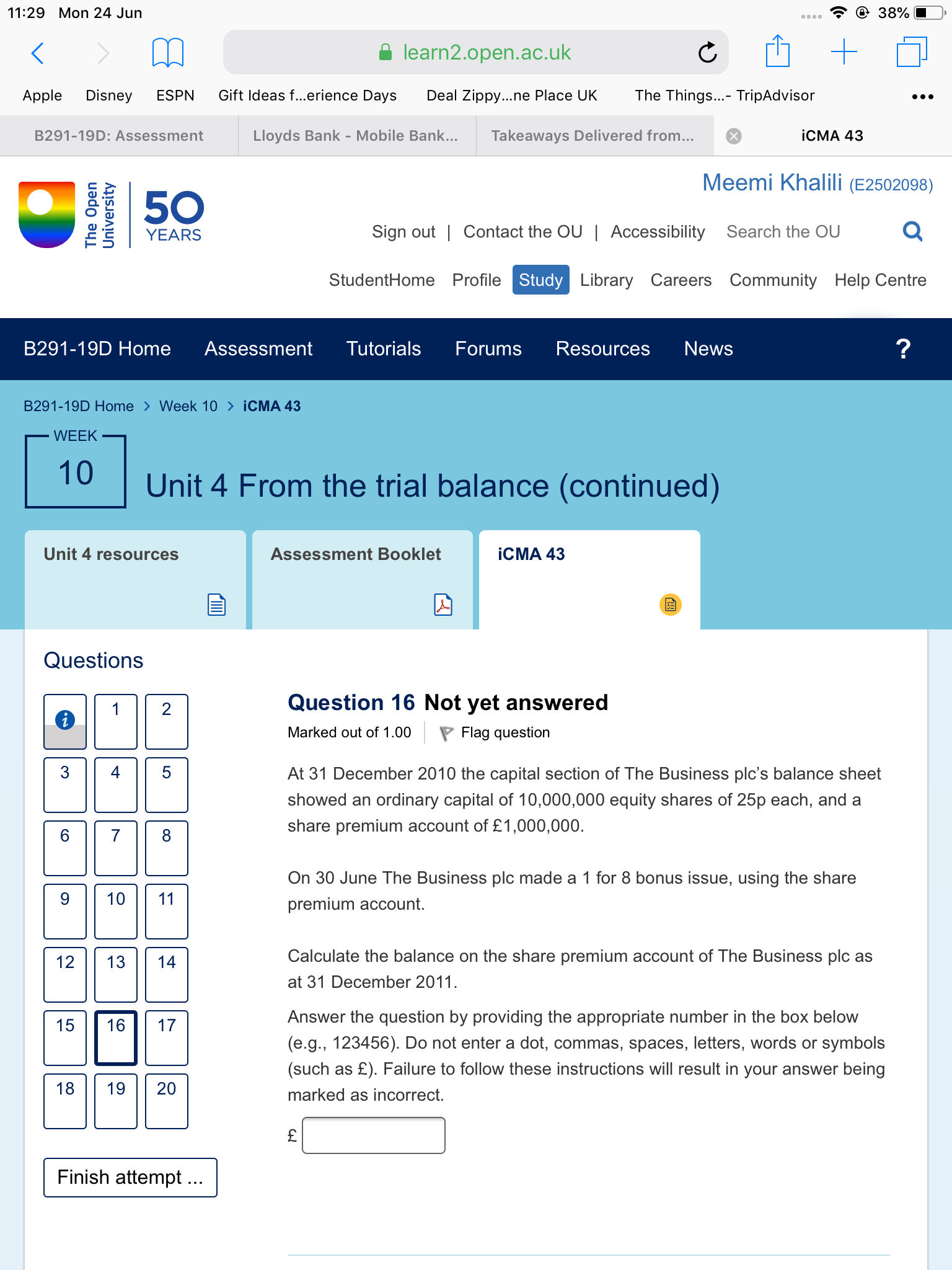 Hi 11:29 Mon 24 Jun . @ 38% learn2.open.ac.uk C + Apple