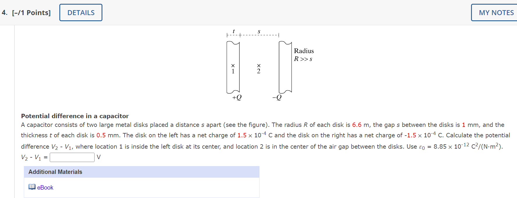 figure). The radius R of each disk is 6.6 m, the gap