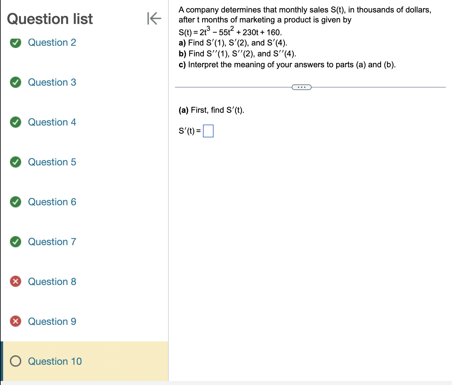 Question 4 Question 5 Question 6 Question 7 Question 8 x Question