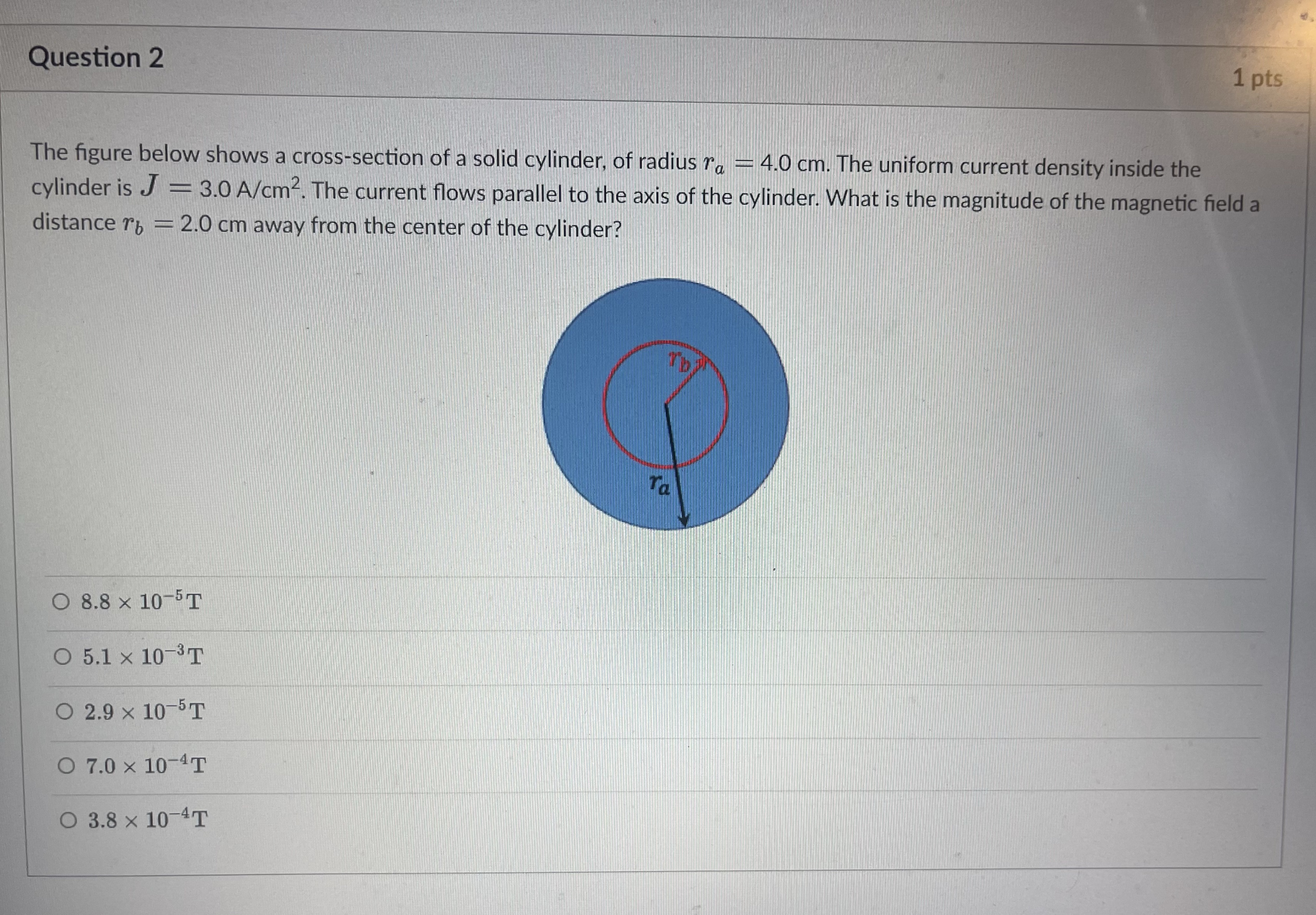 Question 2 1 pts The figure below shows a cross-section of