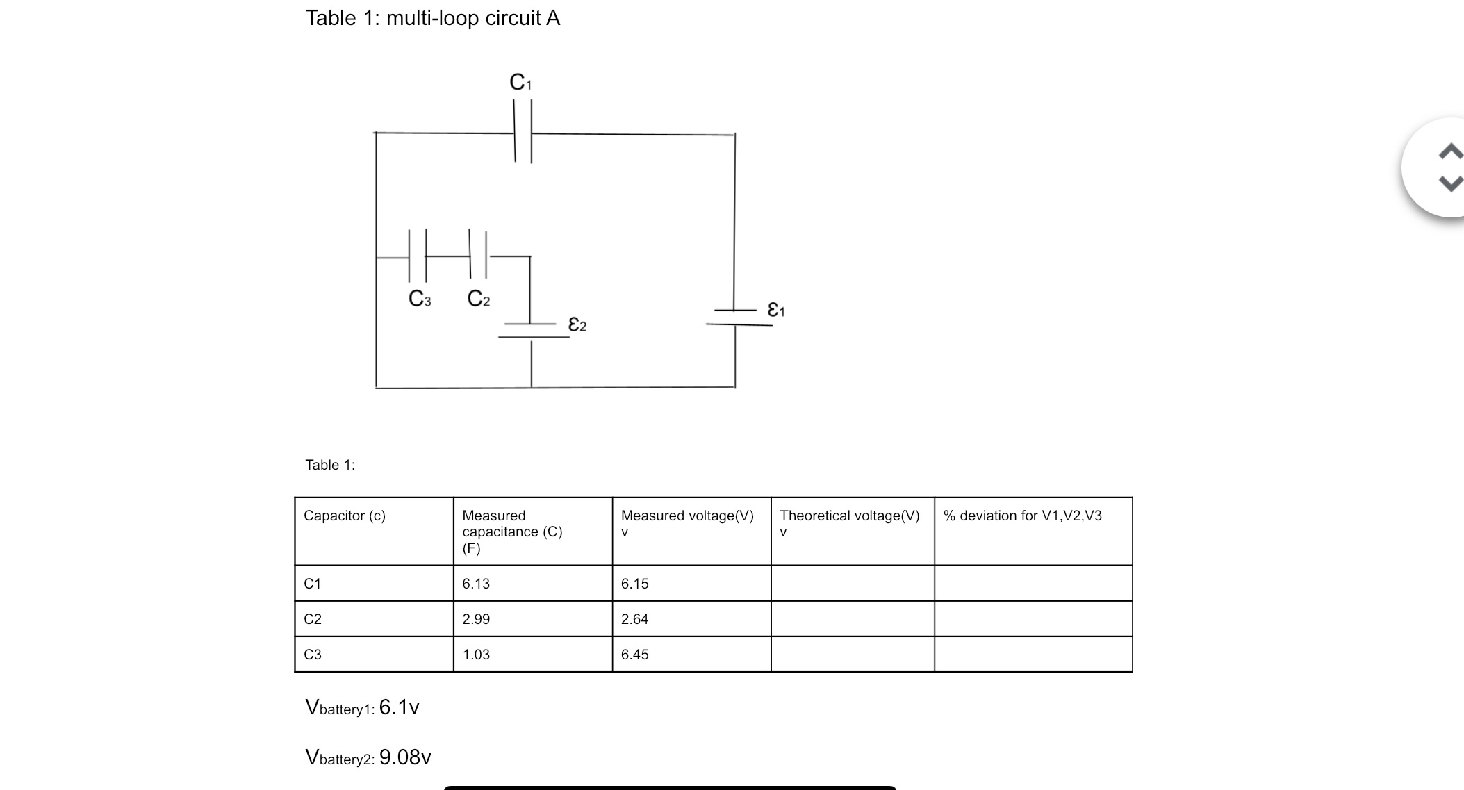 I should find the theoretical V values, initial guesses for capacitor polarities