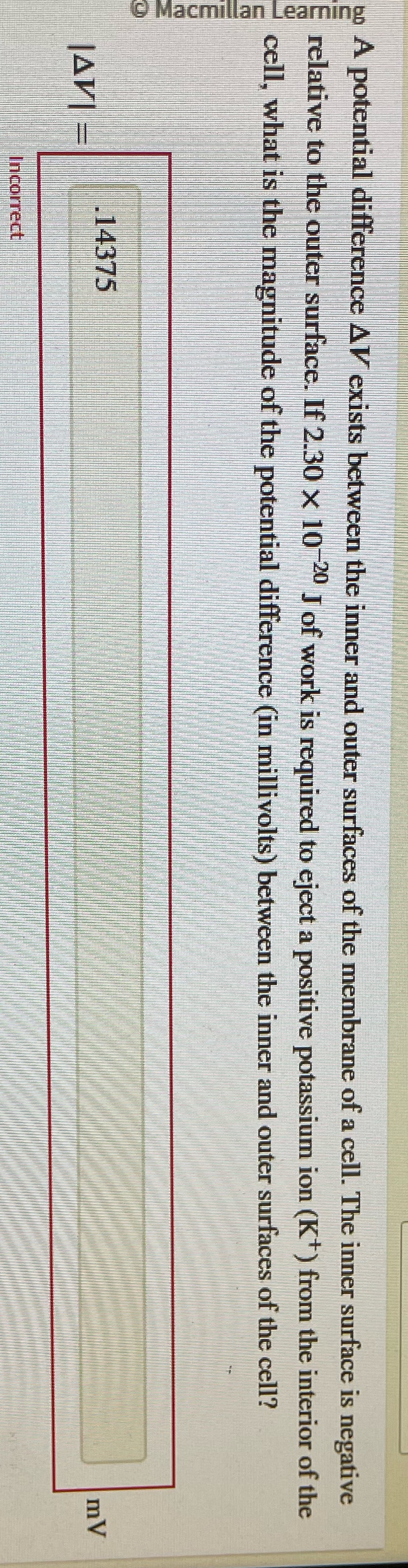  A potential difference AY exists between the inner and outer surfaces