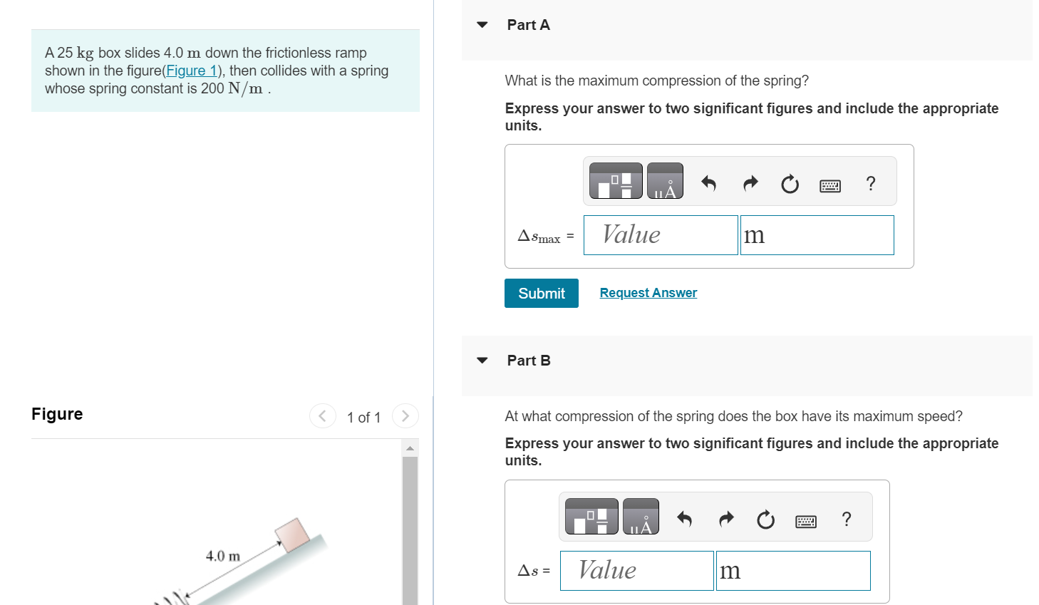Part A A 25 kg box slides 4.0 m down the