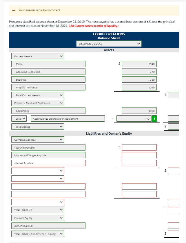  using the information provided:1) create a classified balance sheet at December