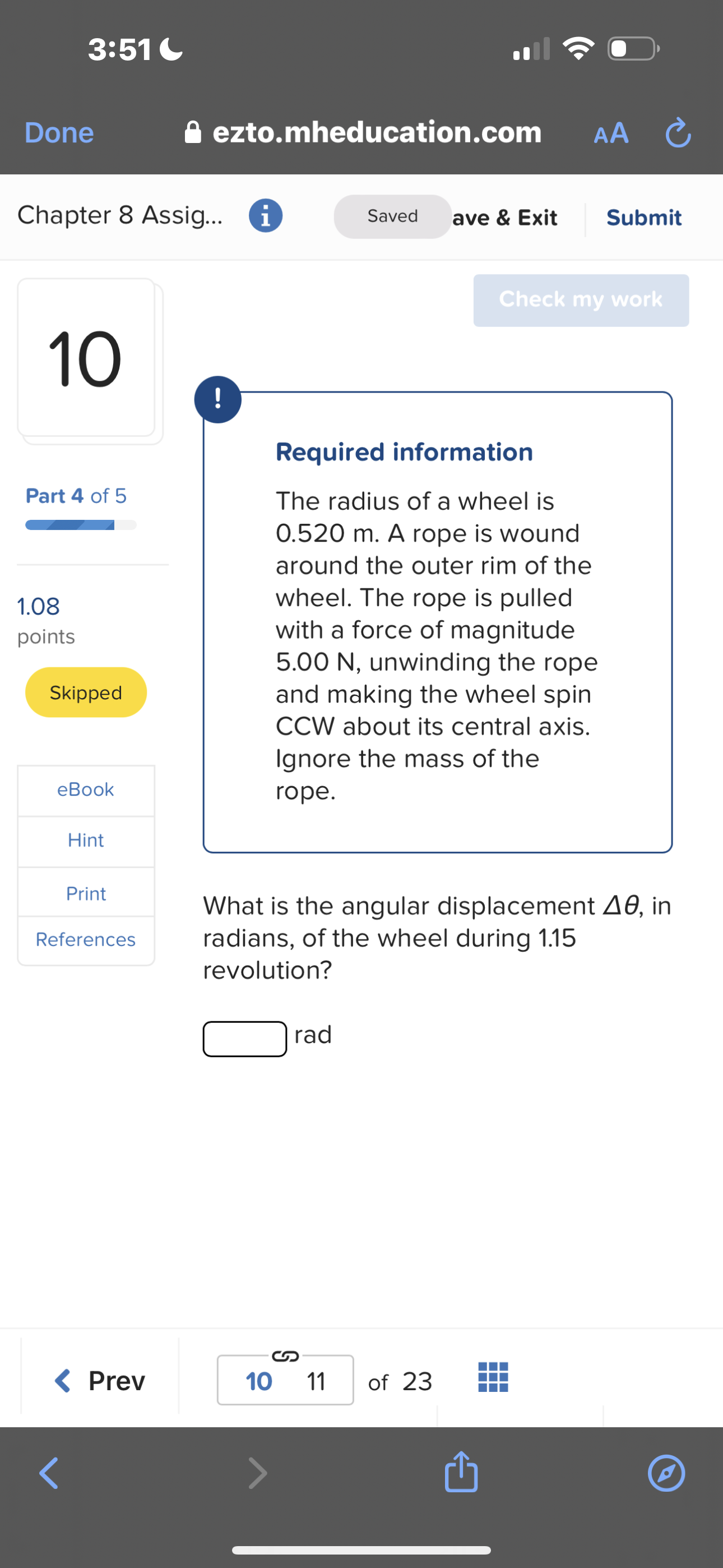  3:51 L B ezto.mheducation.com Chapter 8 Assig... 0 Saved ave &