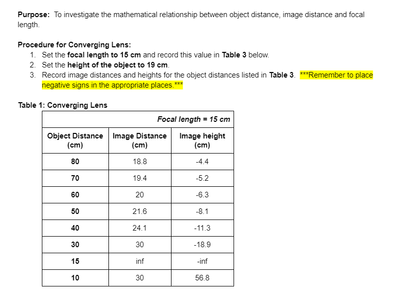 object location upon the characteristics of the images formed by a converging