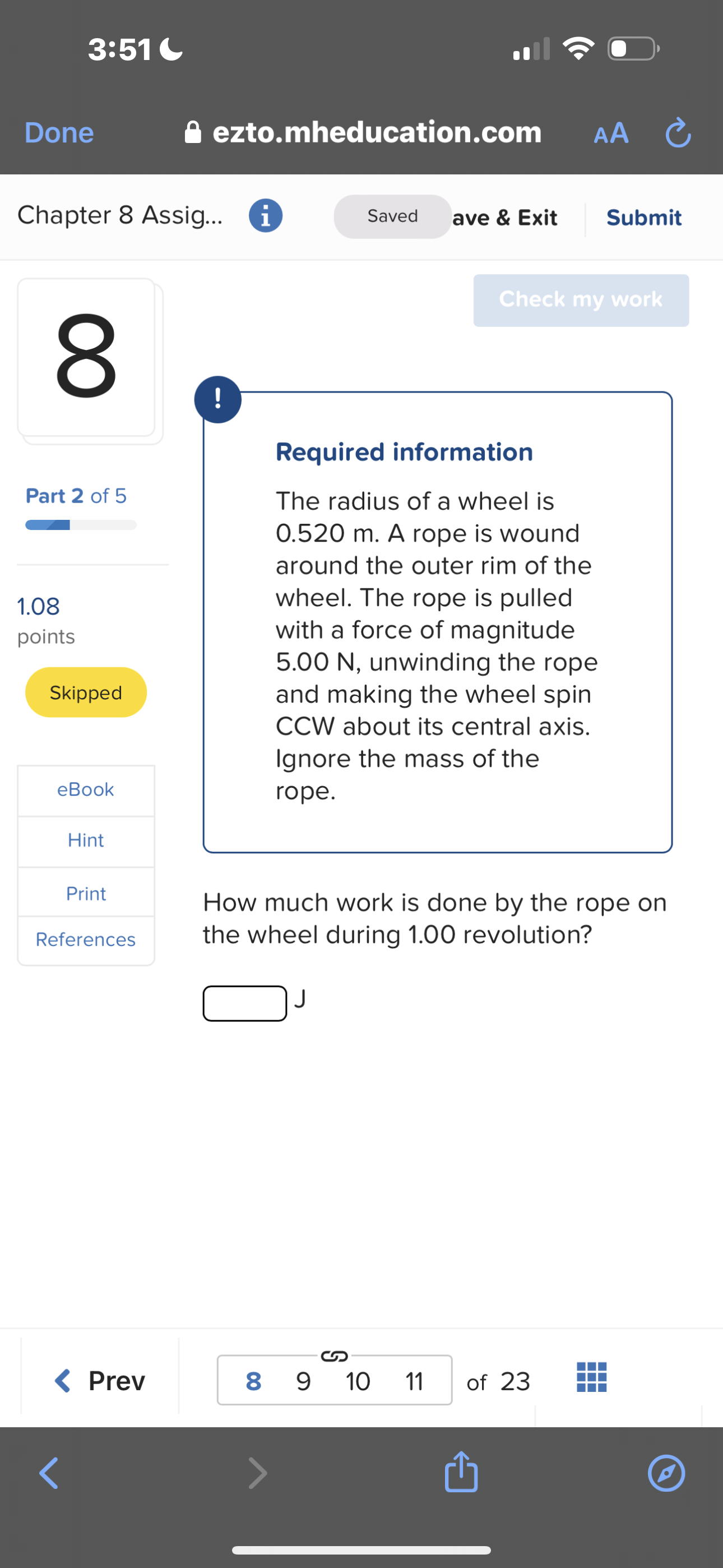 spin CCW about its central axis. Ignore the mass of the eBook