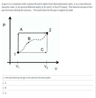 2, by several different paths, A, B, and C, in the P-V