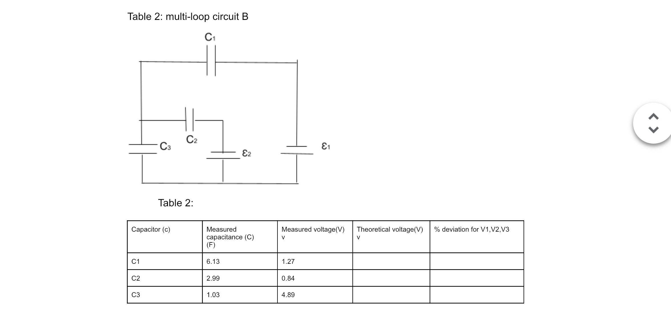 I should find the theoretical V values, initial guesses for capacitor polarities
