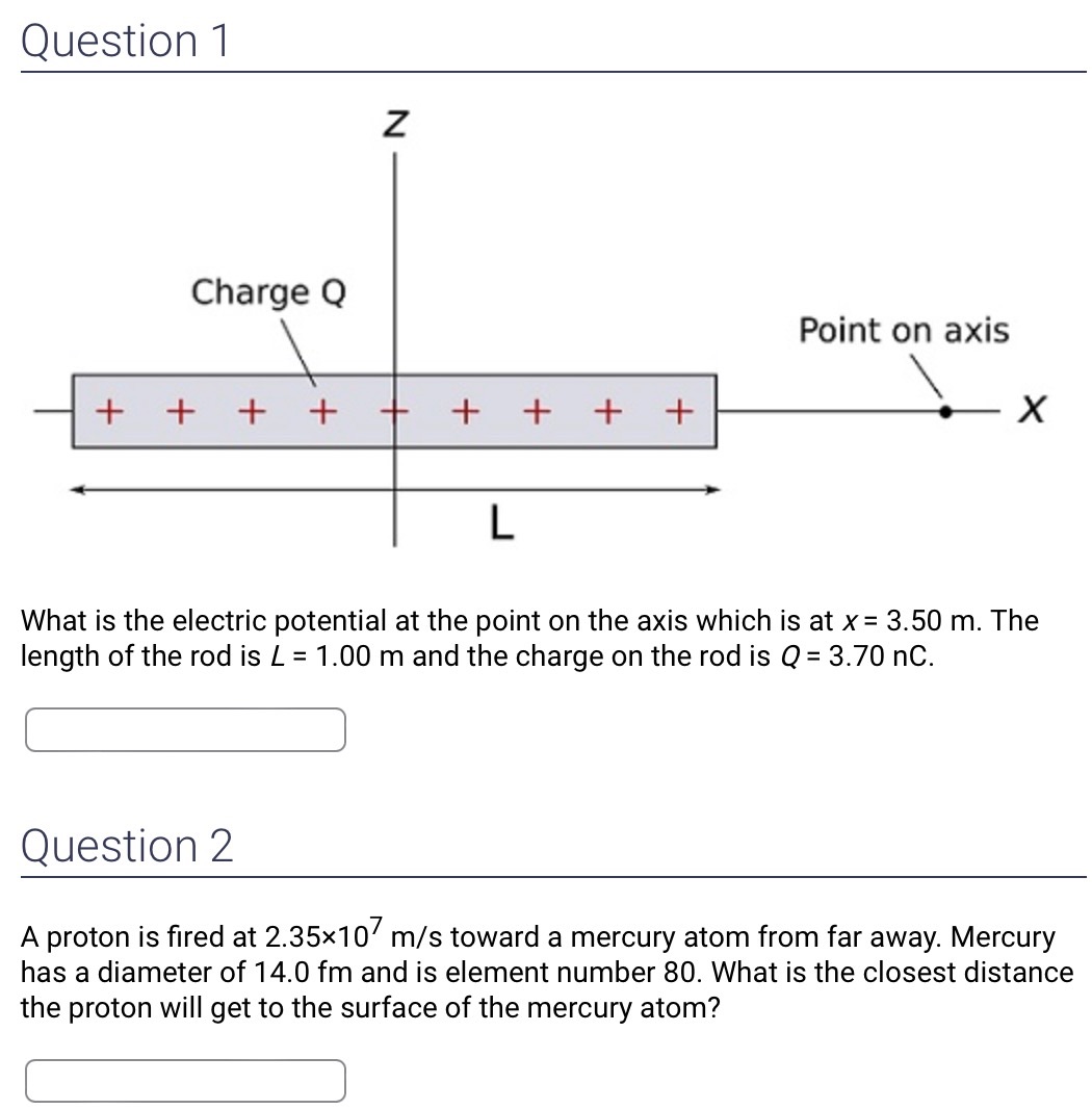  Question 1 Point on axis \\ X What is the electric